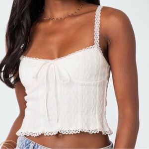 Edikted White Lace-Trim Cropped Cami